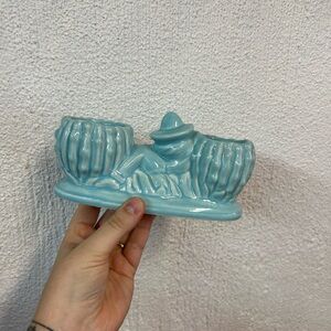 Vintage Siesta Cactus Double Planter in Teal
